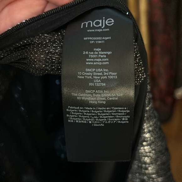 MAJE Black with silver thread v- neck mini dress size 36 - Picture 5 of 6